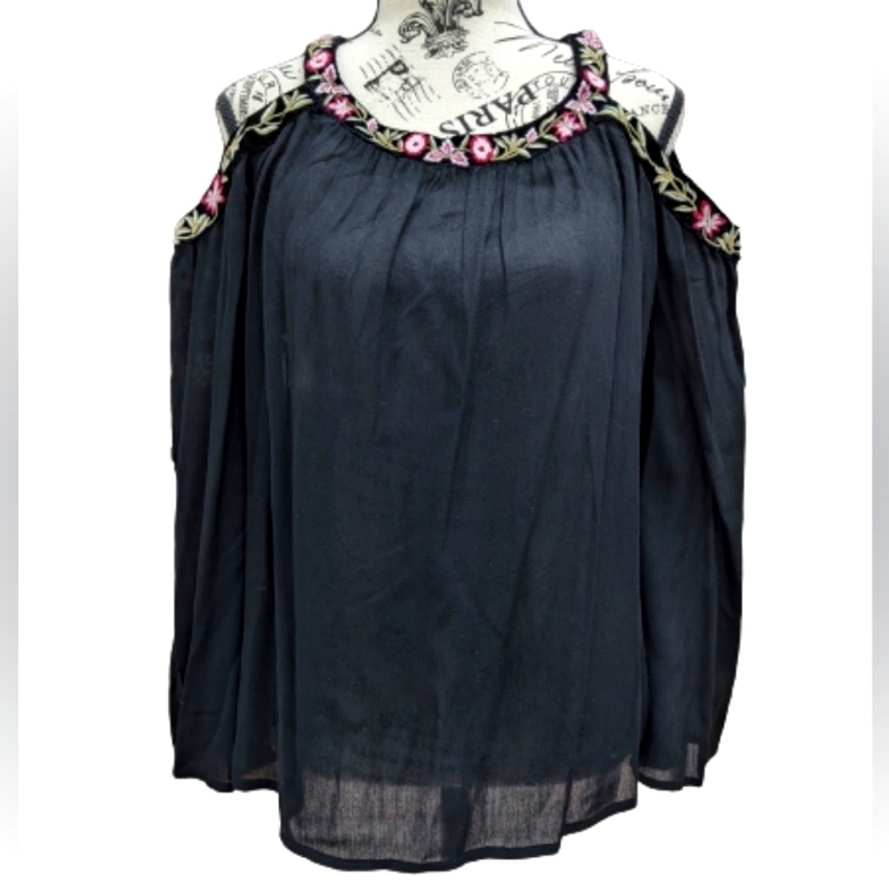 INC International Concept embroidered open shoulder top